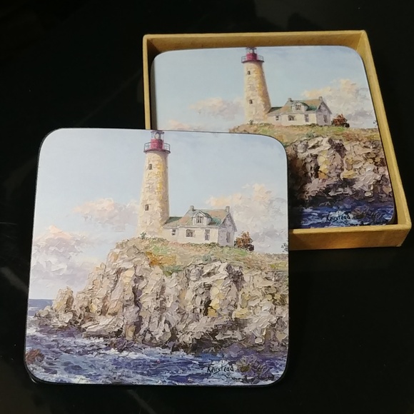 James Lorimer Keirstead Premium Corkback Coasters Bass Harbour Light - Picture 3 of 7